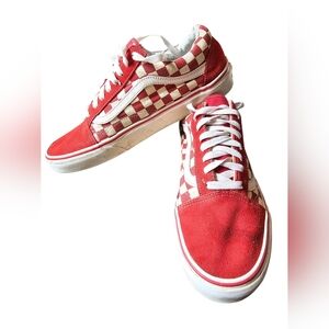 Vans Old Skool "Checkerboard" in the Racing Red and White colorway.